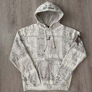Bruce Lee Hoodie Mens Large Beige Bandana Paisley Fleece Pullover Dragon Graphic